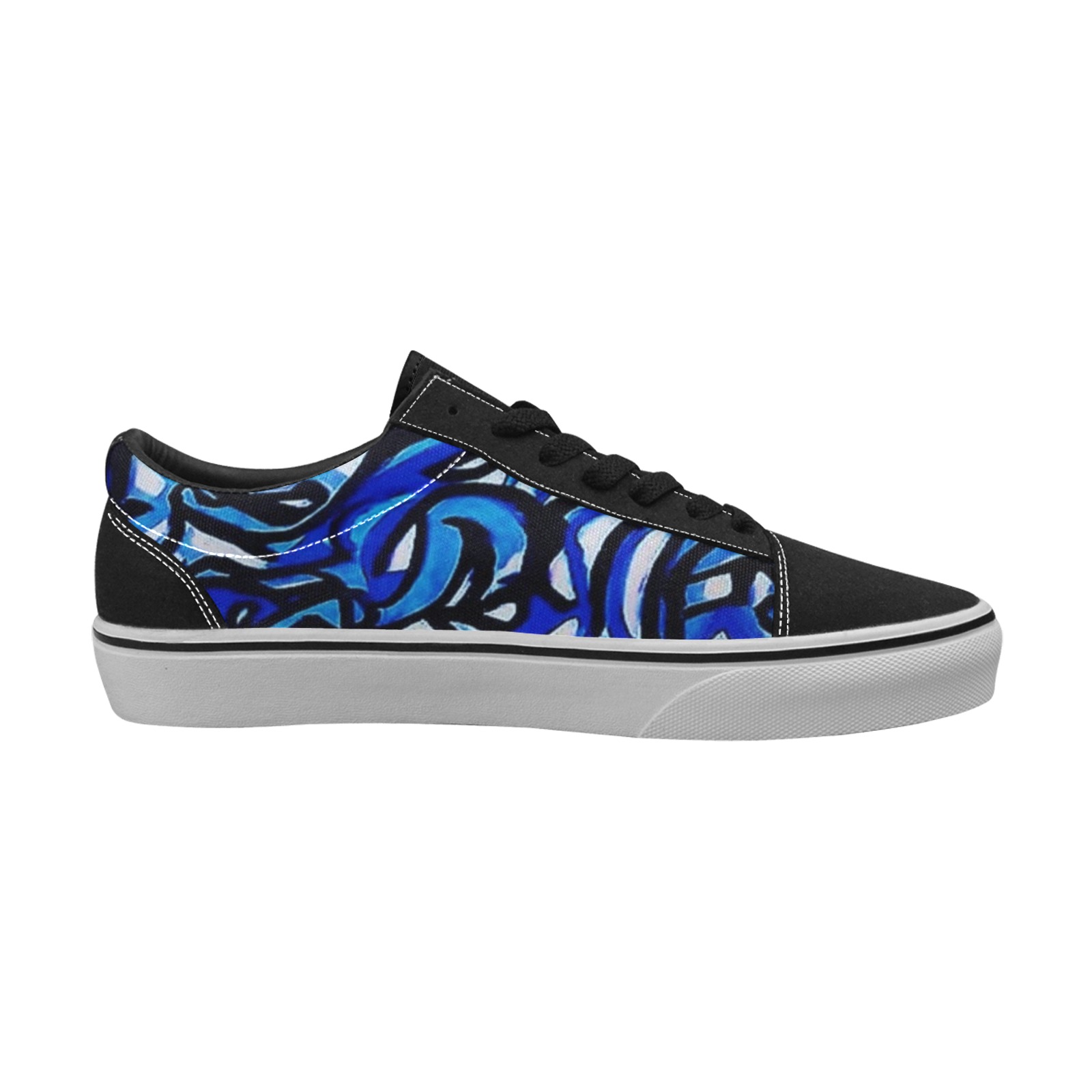 Abstract Blue Graffiti Men's Low Top Skateboarding Shoes (Model E001-2)