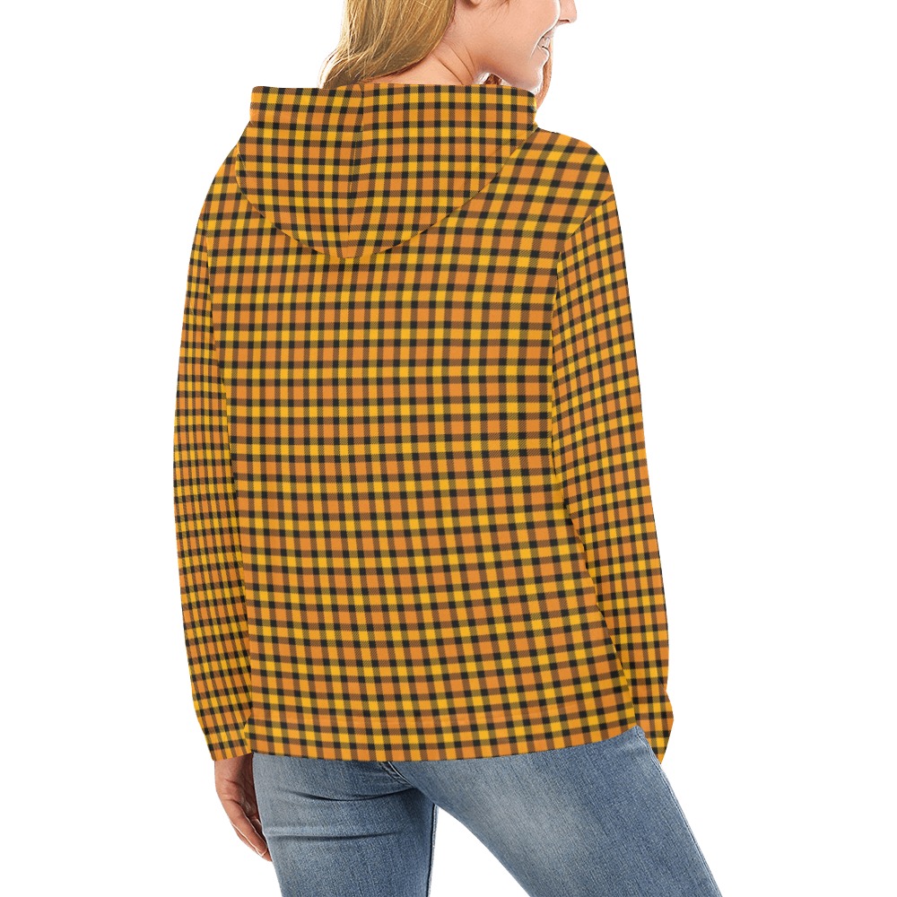 Orange Black Plaid All Over Print Hoodie for Women (USA Size) (Model H13)