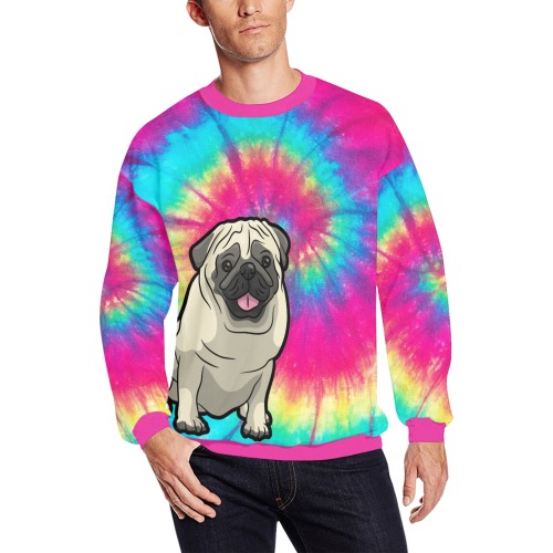 pug on tie dye sweatshirt Men's Oversized Fleece Crew Sweatshirt (Model H18)