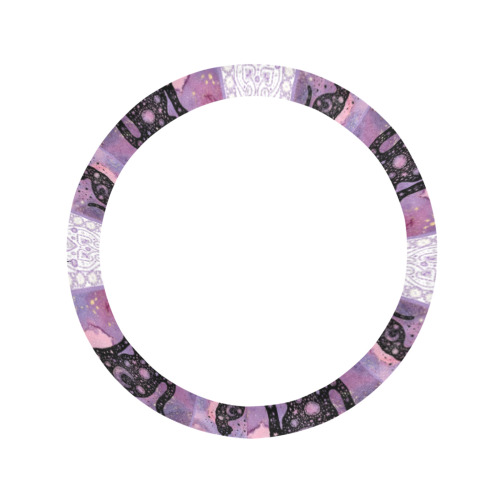 Purple Cosmic Cats Patchwork Pattern Steering Wheel Cover with Anti-Slip Insert