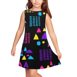 Memphis Style Geo Abstract Girls' Sleeveless Dress (Model D58)
