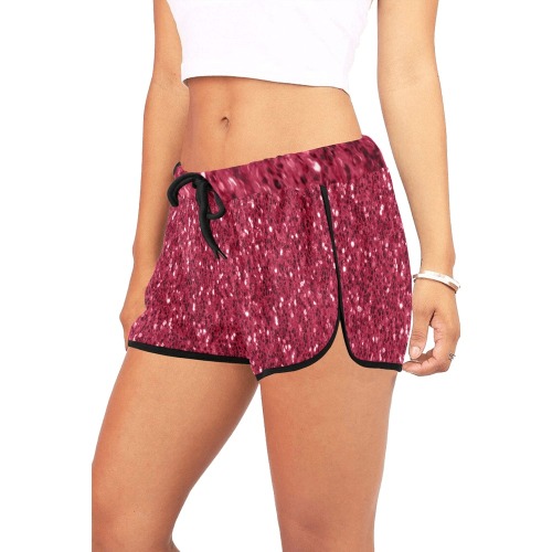 Magenta dark pink red faux sparkles glitter Women's All Over Print Relaxed Shorts (Model L19)