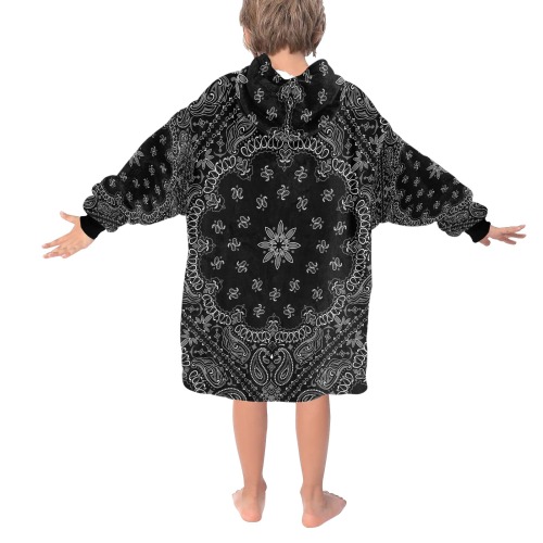 Black Bandanna Pattern / Black Cuff Blanket Hoodie for Kids