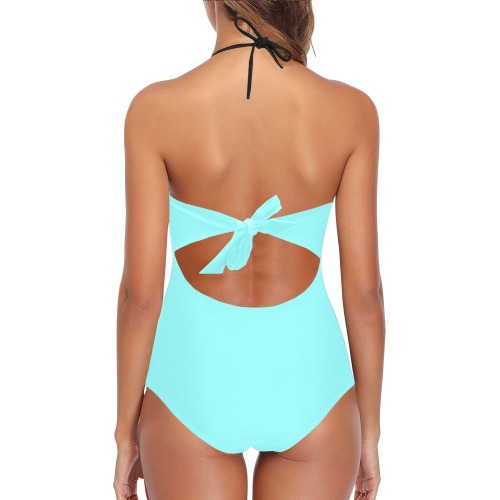 color ice blue Lace Band Embossing Swimsuit (Model S15)