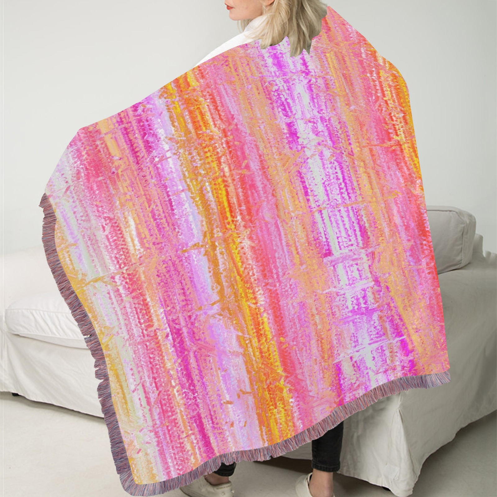 confetti 8 Ultra-Soft Fringe Blanket 40"x50" (Mixed Pink)