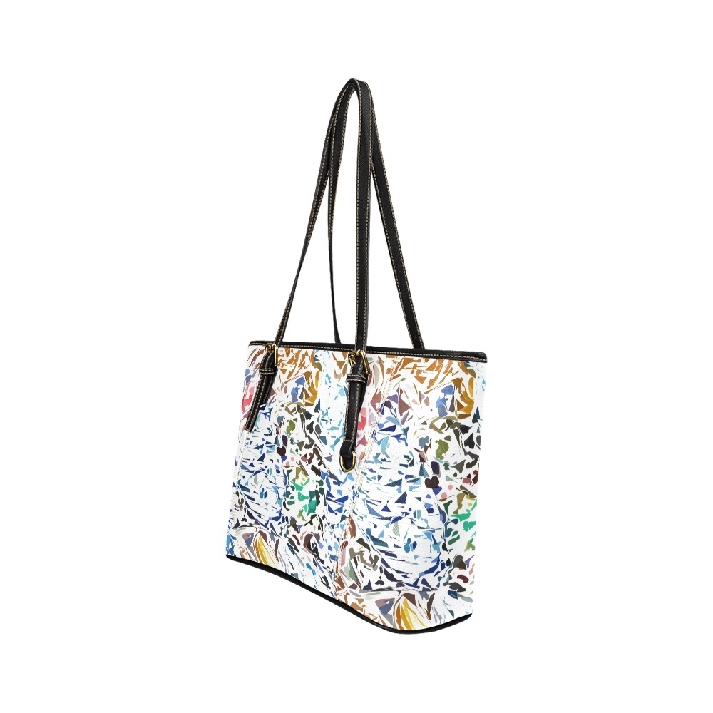 Blue White Brown Abstract Leather Tote Bag/Small (Model 1640)