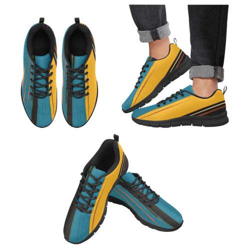 Black Turquoise And Orange Go! Abstract Art Men's Breathable Running Shoes (Model 055)