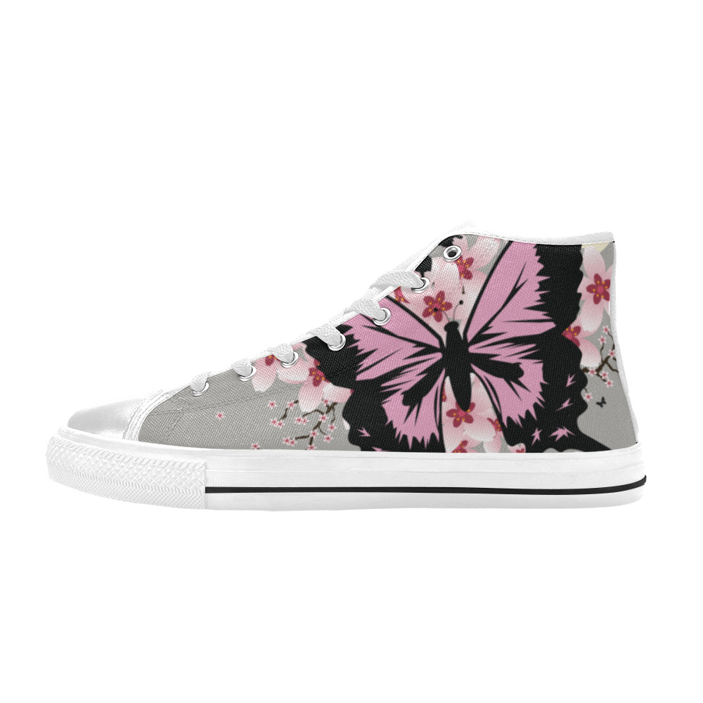 Cherry Blossom Butterflies Women's Classic High Top Canvas Shoes (Model 017)