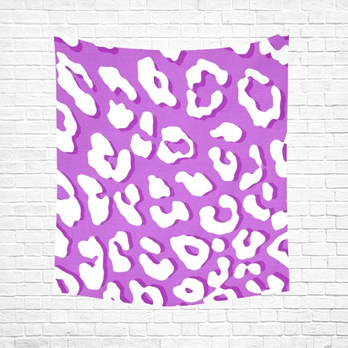 White Leopard Print Lavender Cotton Linen Wall Tapestry 51"x 60"
