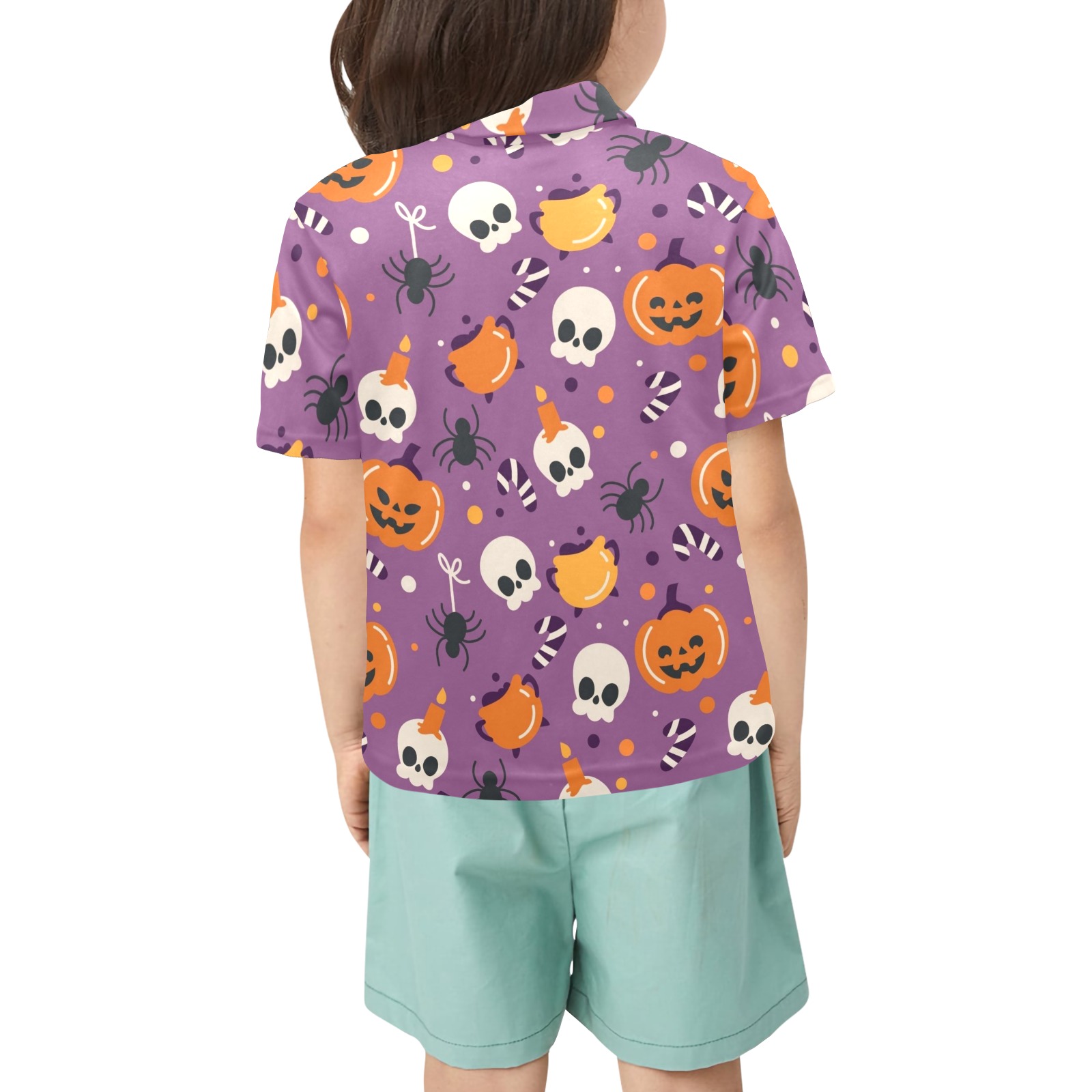 Halloween - Purple Background Little Girls' All Over Print Polo Shirt (Model T55)
