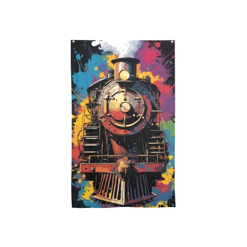 Powerful retro steam engine. Colorful railroad art House Flag 34.5"x56"