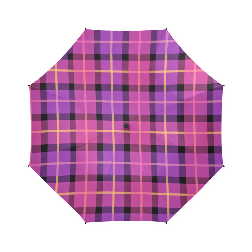 Plaid in Pink and Purple Semi-Automatic Foldable Umbrella (Model U05)