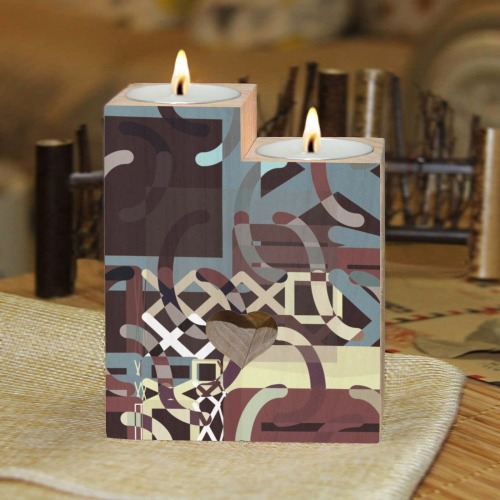 Brown Gray Abstract Wooden Candle Holder (Without Candle)