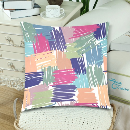 Colorful Brush Stroke Abstract Custom Zippered Pillow Cases 18"x 18" (Twin Sides) (Set of 2)