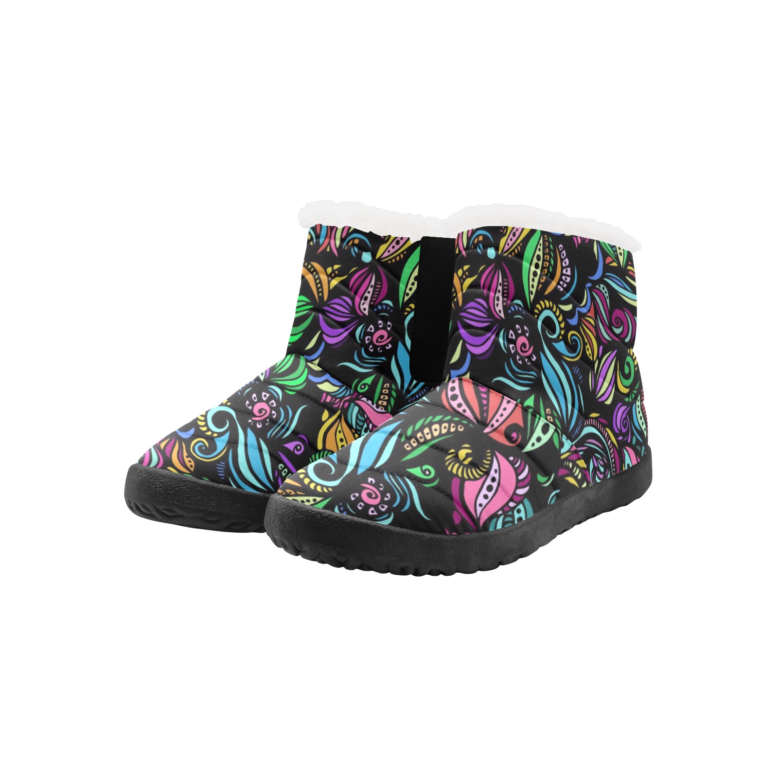 Whimsical Blooms Women's Cotton-Padded Shoes (Model 19291)
