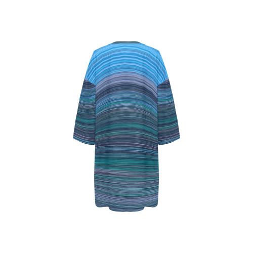 Abstract Blue Horizontal Stripes Women's Oversized Sleep Tee (Model T74)