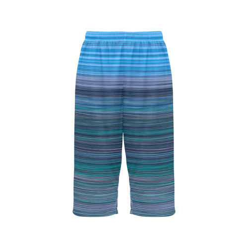 Abstract Blue Horizontal Stripes Cropped Pajama Pants (Model L66)