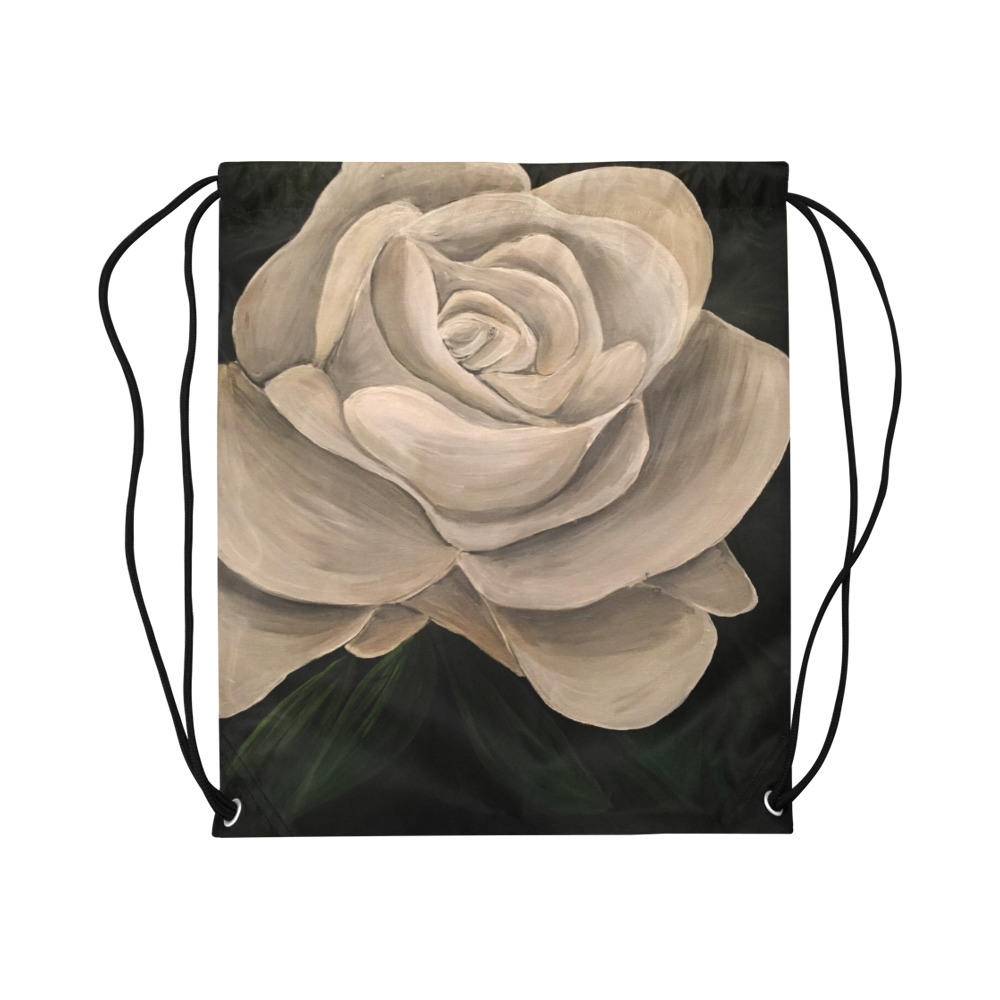 White Rose Large Drawstring Bag Model 1604 (Twin Sides)  16.5"(W) * 19.3"(H)
