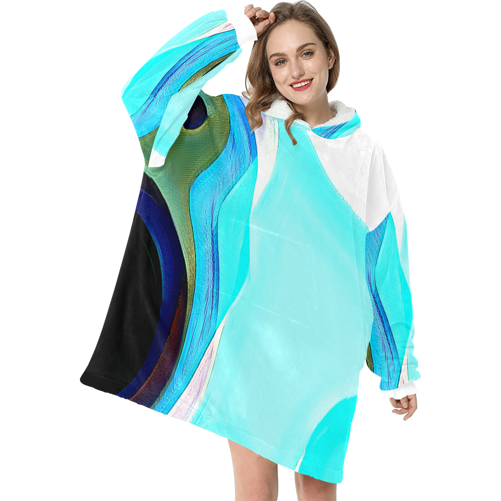 Blue Abstract Art 328 Blanket Hoodie for Women