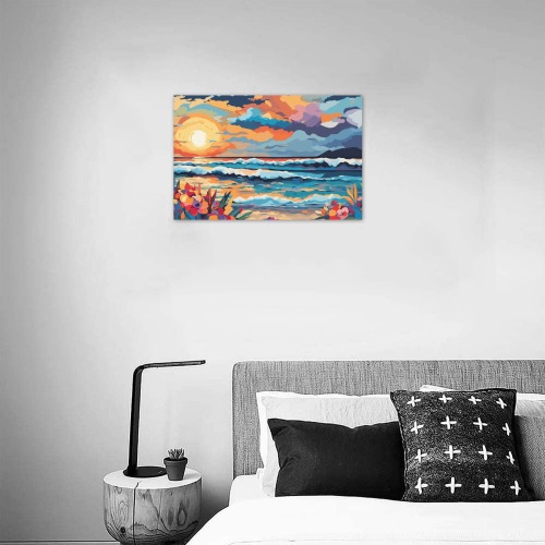 Sun is setting over the ocean. Nice island beach. Upgraded Canvas Print 18"x12"