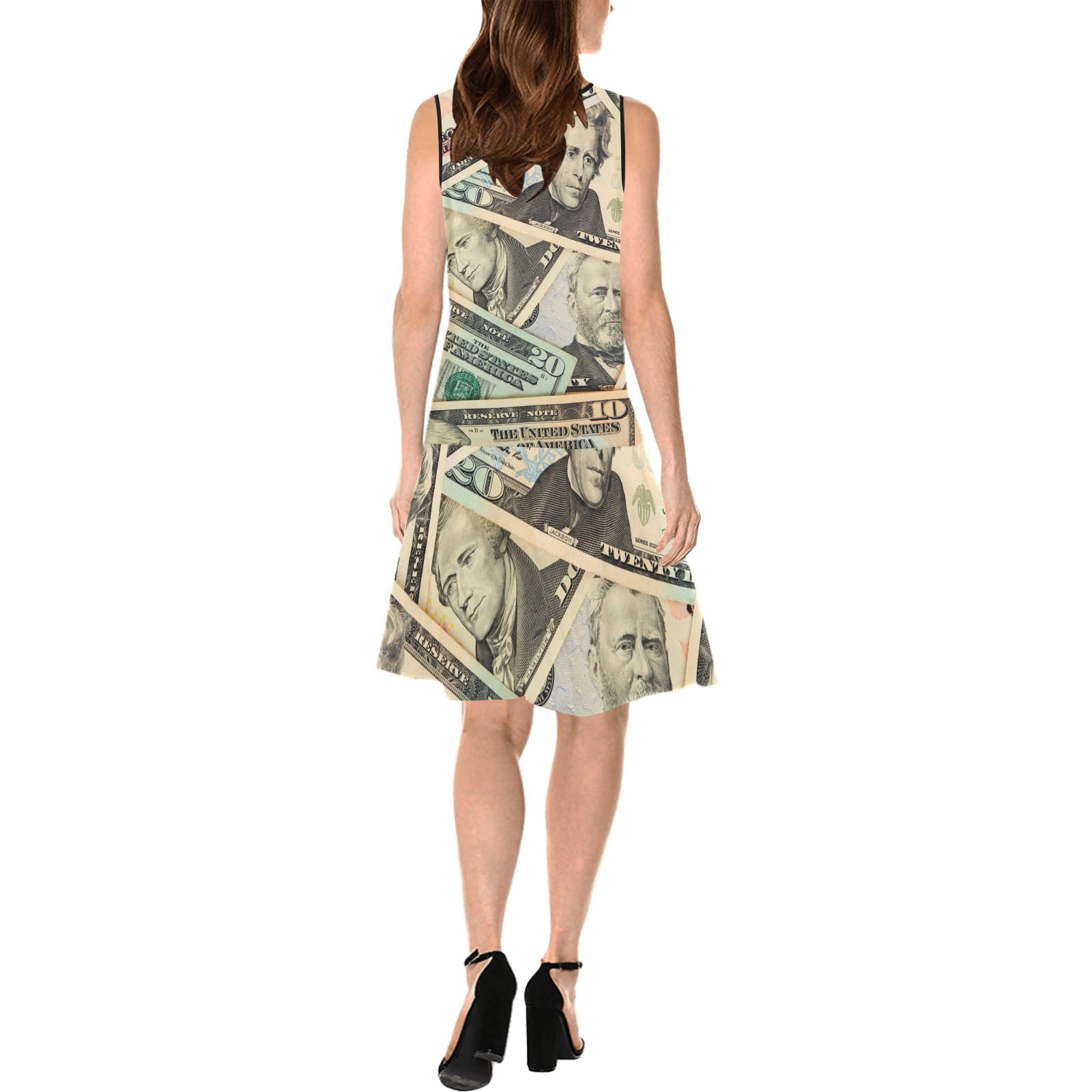 US PAPER CURRENCY Sleeveless Splicing Shift Dress(Model D17)