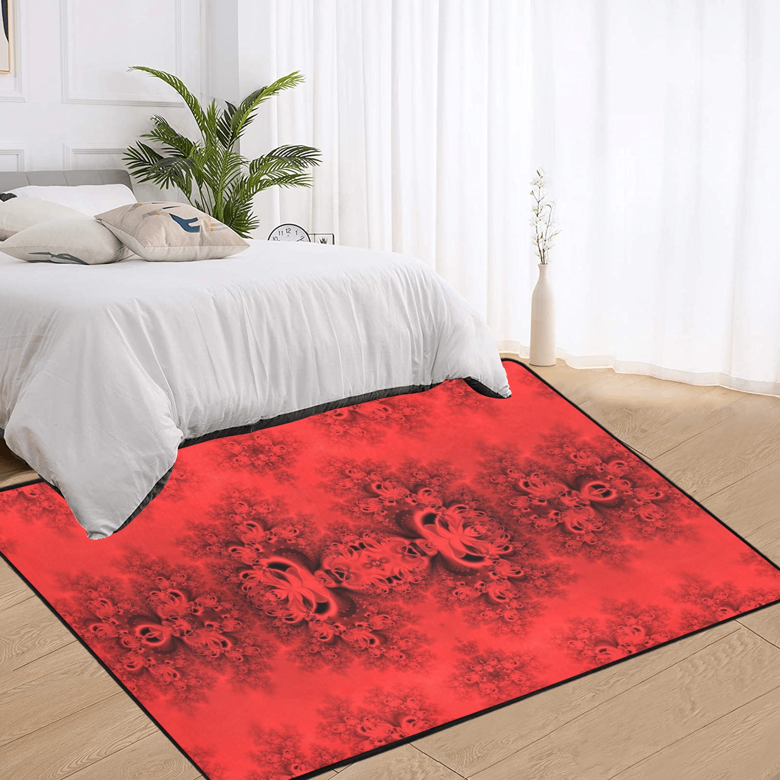 Autumn Reds in the Garden Frost Fractal Area Rug with Black Binding 7'x5'