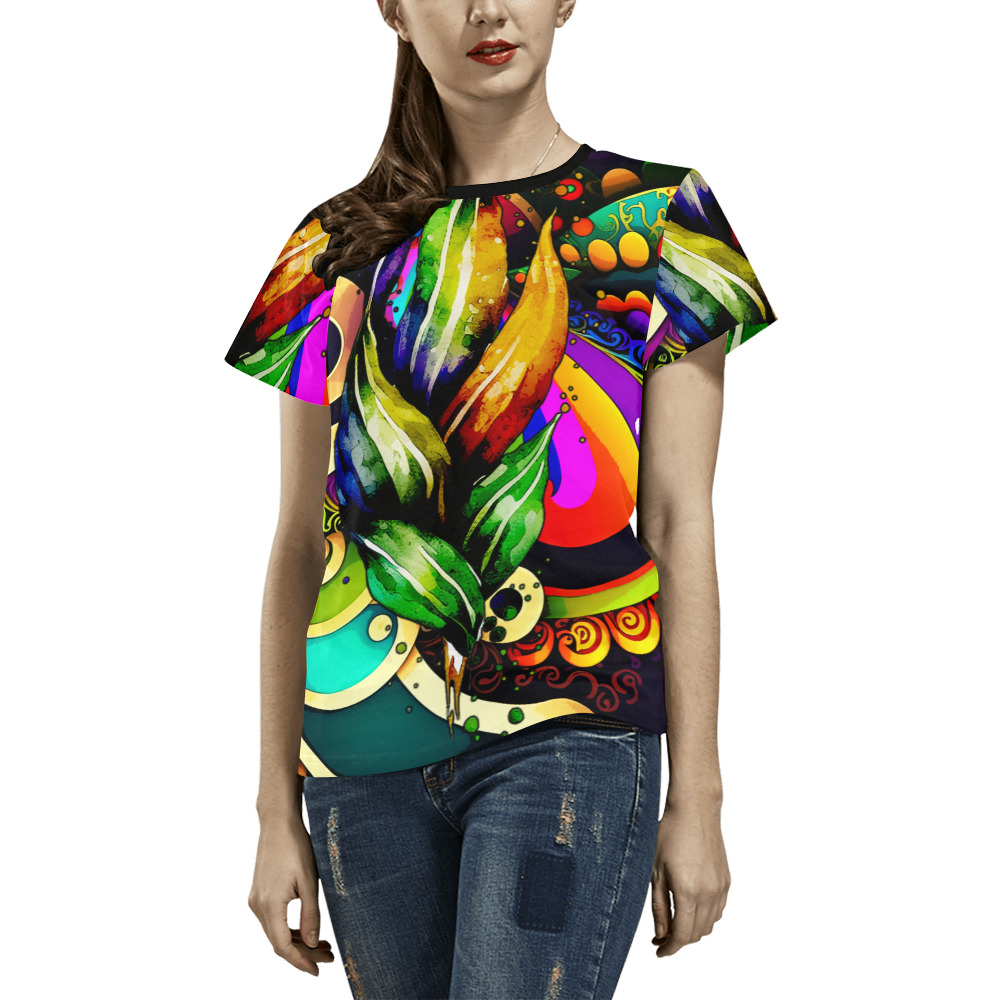 Mardi Gras Colorful New Orleans All Over Print T-Shirt for Women (USA Size) (Model T40)