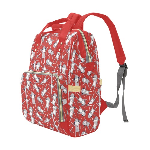 Sock Monkey Red Multi-Function Diaper Backpack/Diaper Bag (Model 1688)