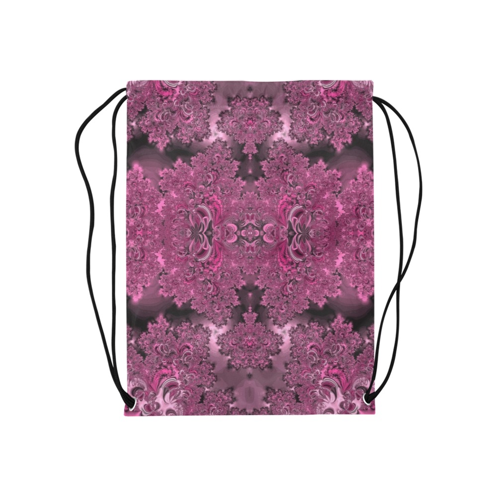 Pink Azalea Bushes Frost Fractal Medium Drawstring Bag Model 1604 (Twin Sides) 13.8"(W) * 18.1"(H)