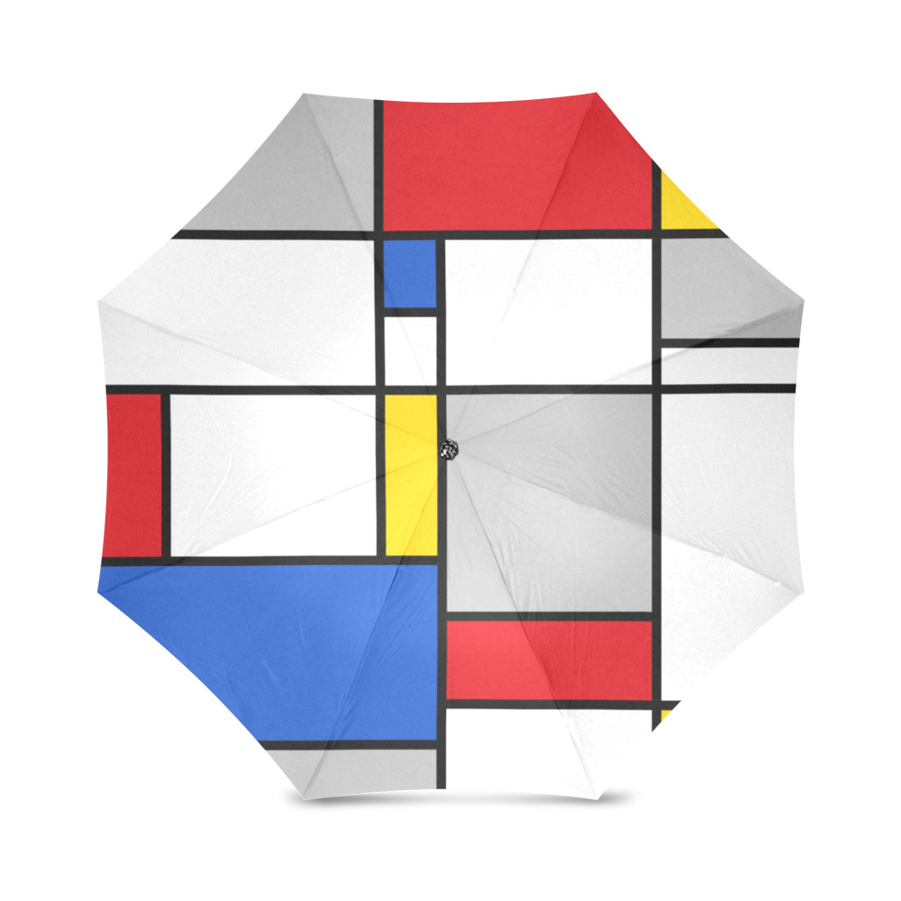Geometric Retro Mondrian Style Color Composition Foldable Umbrella (Model U01)