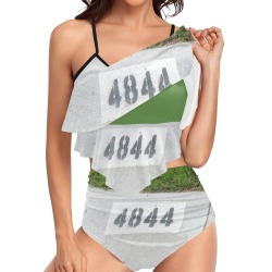 Street Number 4844 with green top High Waisted Double Ruffle Bikini Set (Model S34)