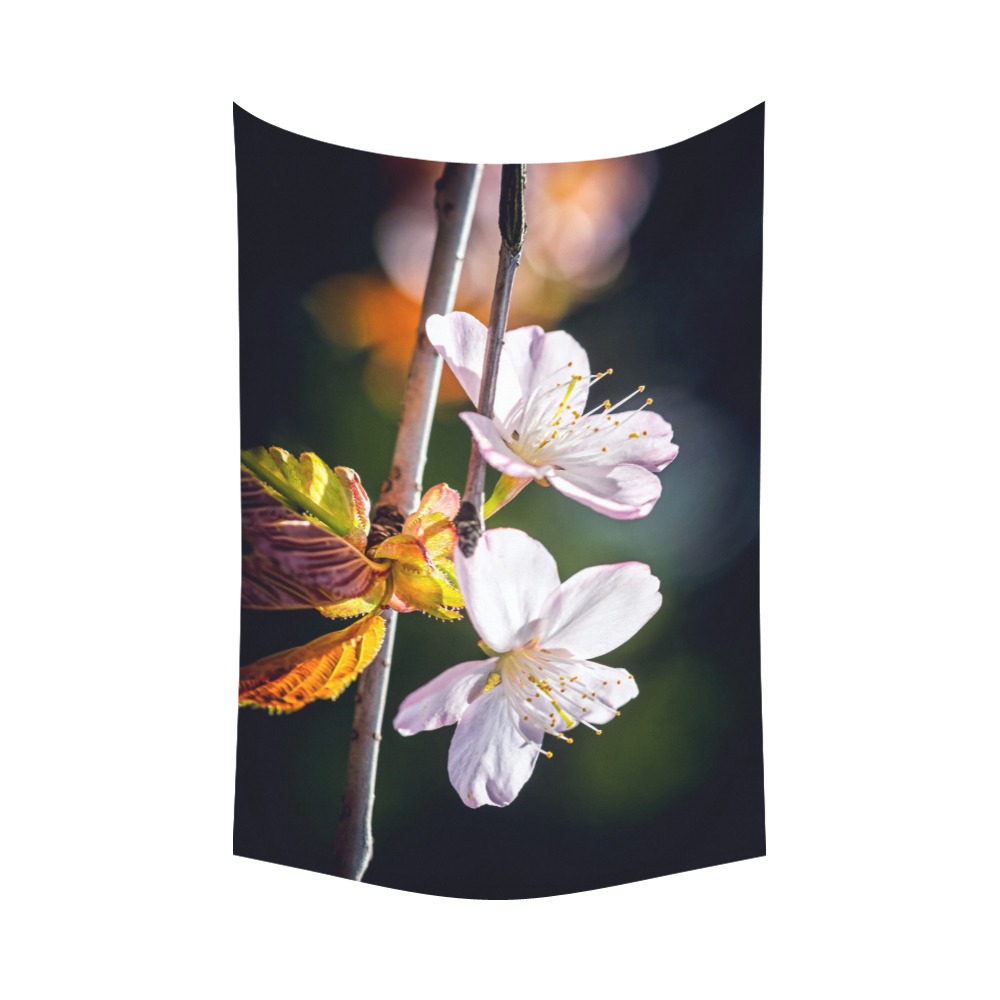 Slender sakura flowers. Sunlight and shadows. Polyester Peach Skin Wall Tapestry 90"x 60"