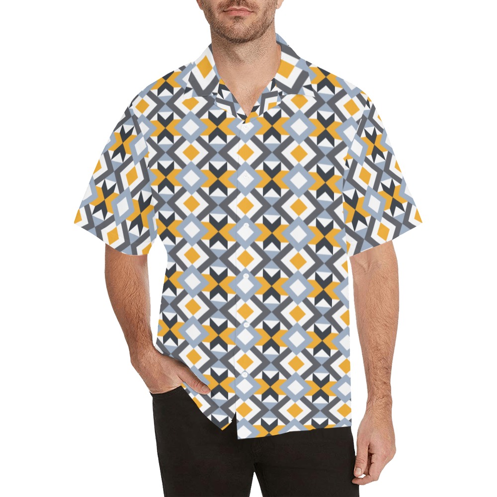 Retro Angles Abstract Geometric Pattern Hawaiian Shirt with Merged Design (Model T58)