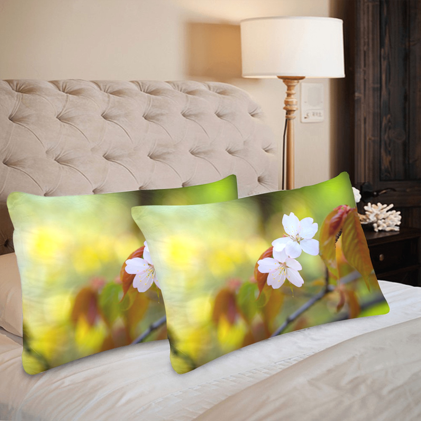 Two sakura cherry flowers, colorful background. Custom Pillow Case 20"x 30" (One Side) (Set of 2)
