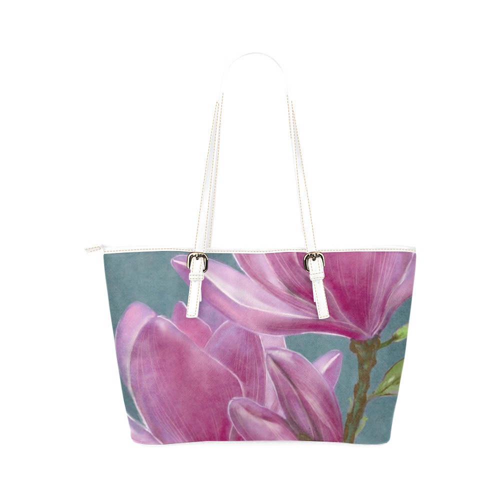 My Magnolia..Me by June Yu Leather Tote Bag/Small (Model 1651)