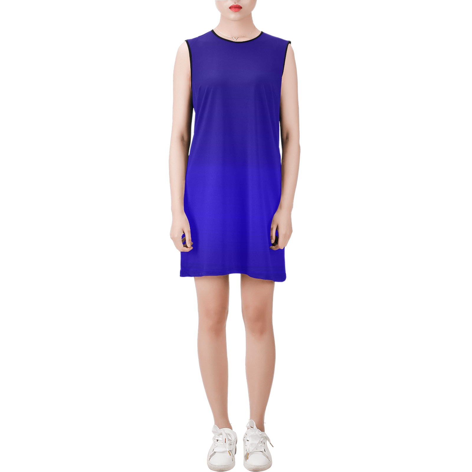 blu pur Sleeveless Round Neck Shift Dress (Model D51)