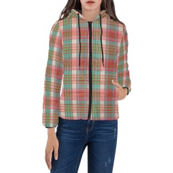 Red Checkered Radiance Women's Padded Hooded Jacket (Model H46)