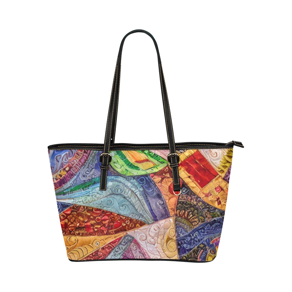 Boho Aesthetic Simulated Quilt Artwork Leather Tote Bag/Large (Model 1651)