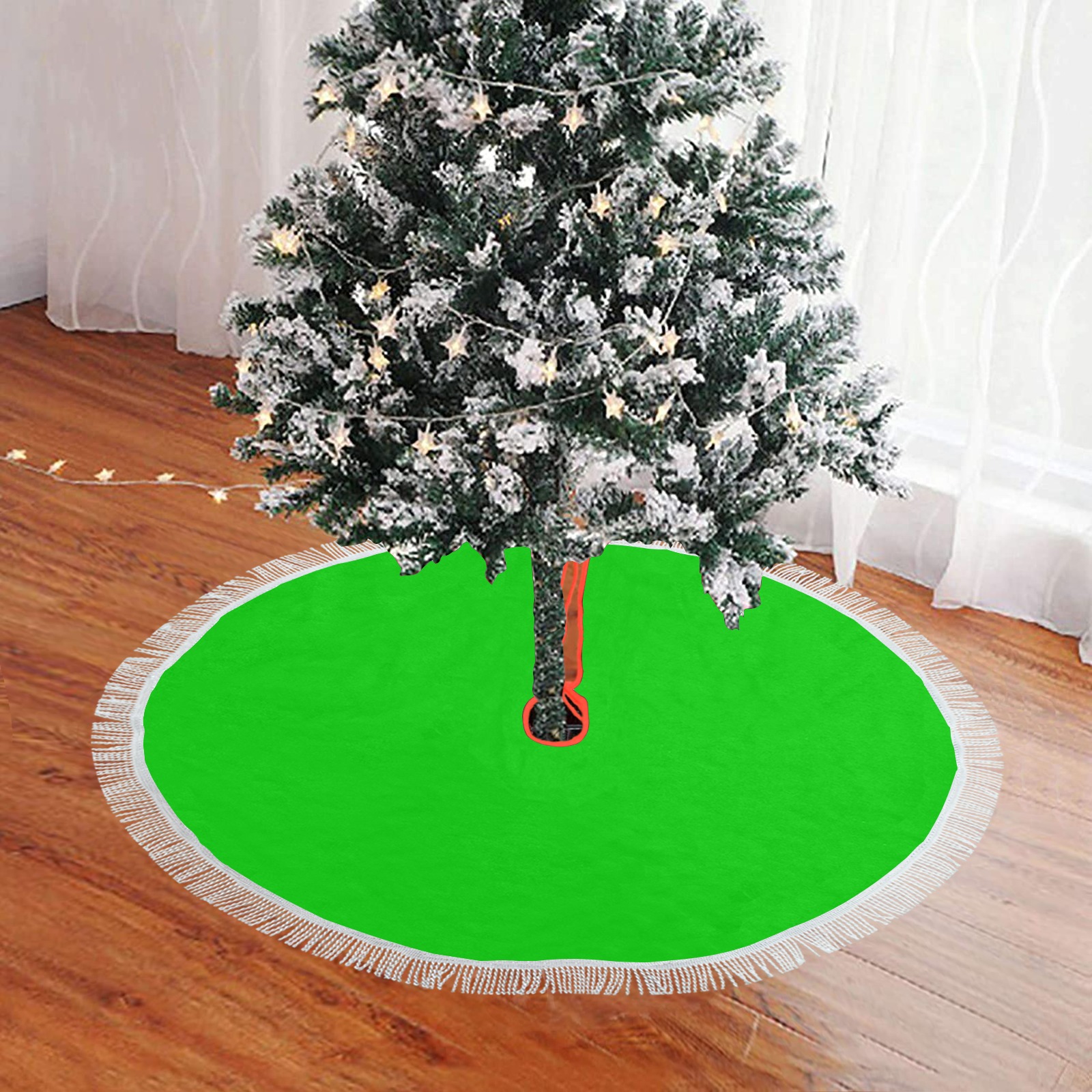 Merry Christmas Green Solid Color Thick Fringe Christmas Tree Skirt 36"x36"