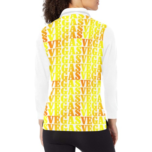 VEGAS Gold Vest Style Black Women's Long Sleeve Polo Shirt (Model T73)