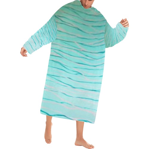 Aquamarine Blue Blanket Robe with Sleeves for Adults