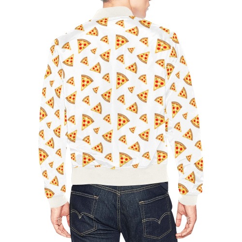 Cool and fun pizza slices pattern on white All Over Print Bomber Jacket for Men (Model H19)