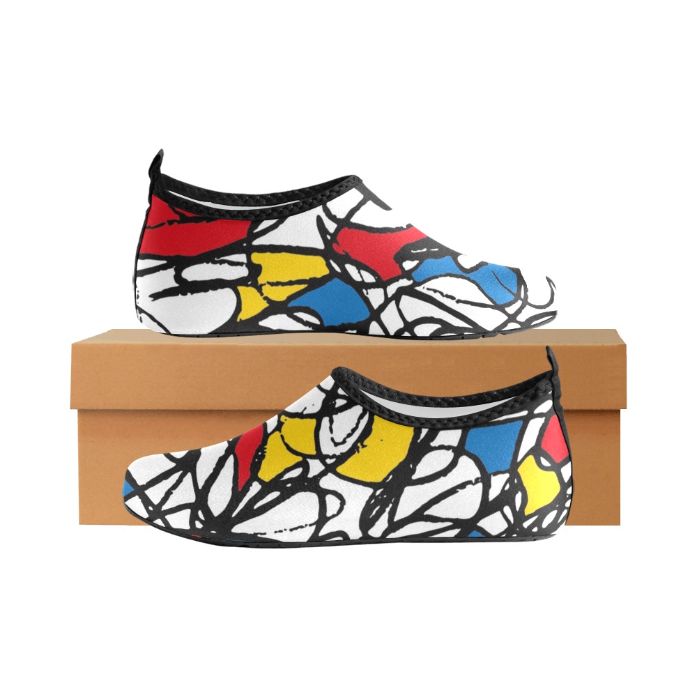 Mondrian Doodle Scribble Men's Slip-On Water Shoes (Model 056)