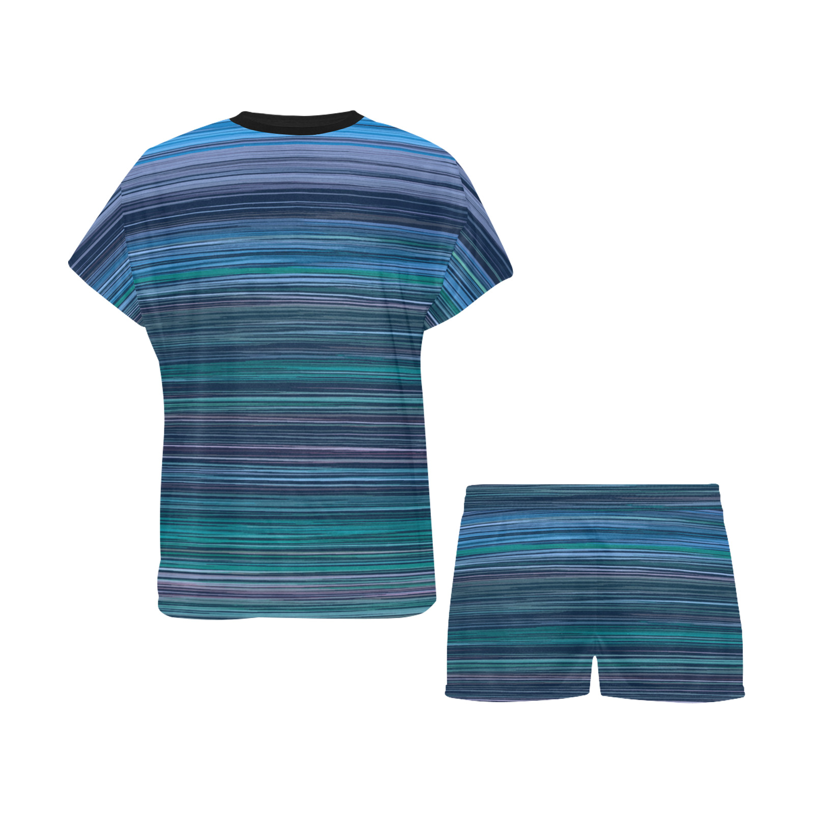 Abstract Blue Horizontal Stripes Women's Short Pajama Set