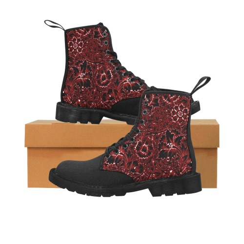 RED LUXURY PATTERN Martin Boots for Women (Black) (Model 1203H)