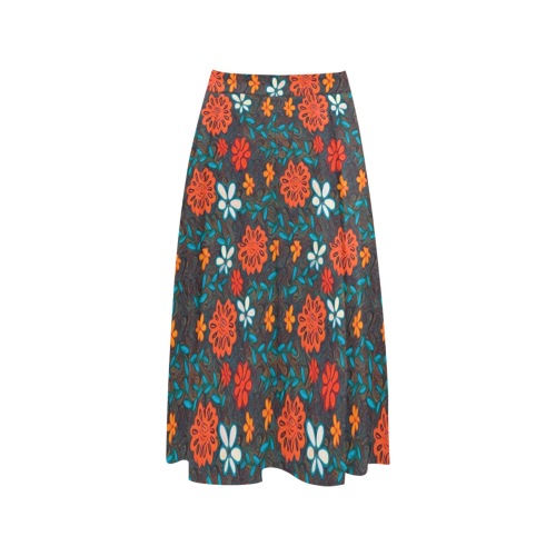 Pretty floral pattern Mnemosyne Women's Crepe Skirt (Model D16)