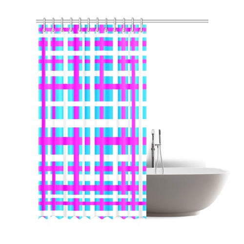 Interlocking Stripes White Pink Light Blue Shower Curtain 72"x84"