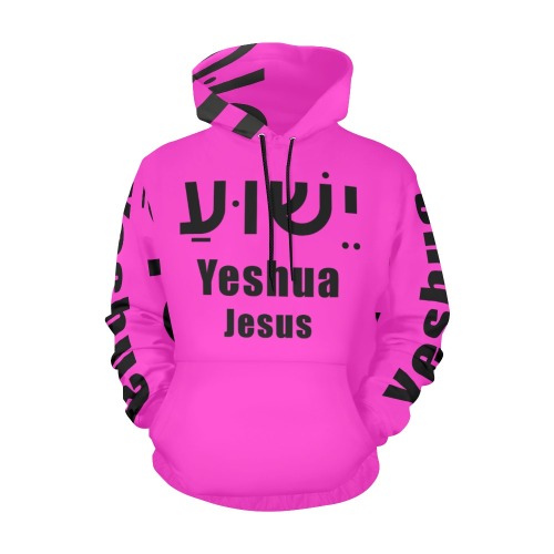 Yeshua Hoodie Pink (Black text) All Over Print Hoodie for Men (USA Size) (Model H13)