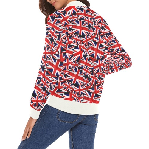 Union Jack British UK Flag All Over Print Bomber Jacket for Women (Model H19)