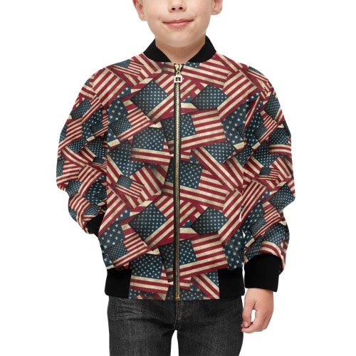Patriotic USA American Flag Art Kids' Bomber Jacket with Pockets (Model H40)